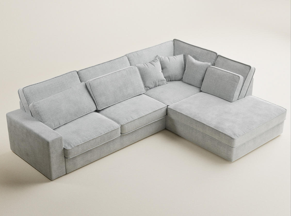 ECKSOFA Kirou Grau Chenille-Stoff - Rechts Seite - Schwarz/Grau, Holz/Holzwerkstoff (311/225cm) - Maison de Reve