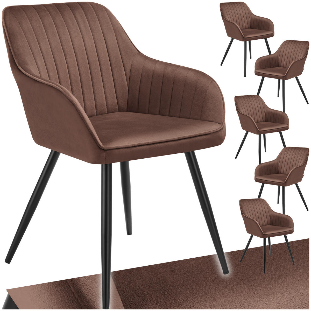 ESSZIMMERSTUHL 6er Set Marilyn 58 x 62 x 82 cm braun/schwarz - Schwarz/Braun, Metall (58/82/62cm) - tectake