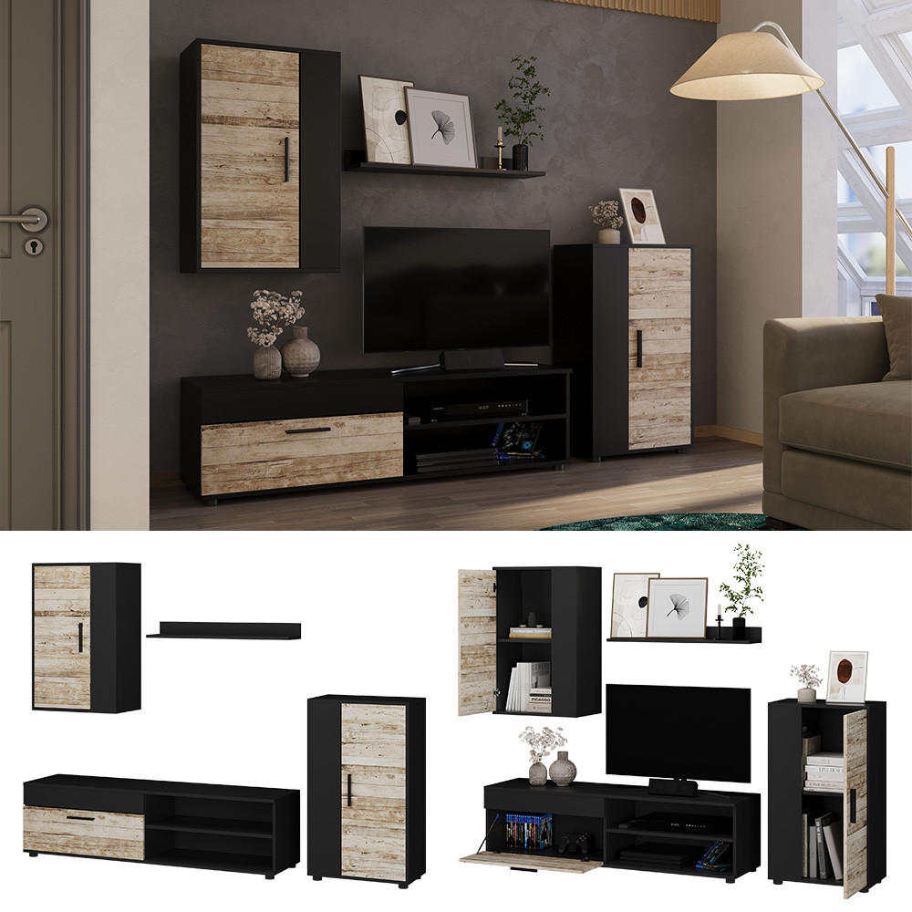 WOHNWAND Berno Anthrazit/Beige 4-teiliges Set - Anthrazit/Beige, Holzwerkstoff (139.8/38.9/35.4cm) - Vicco