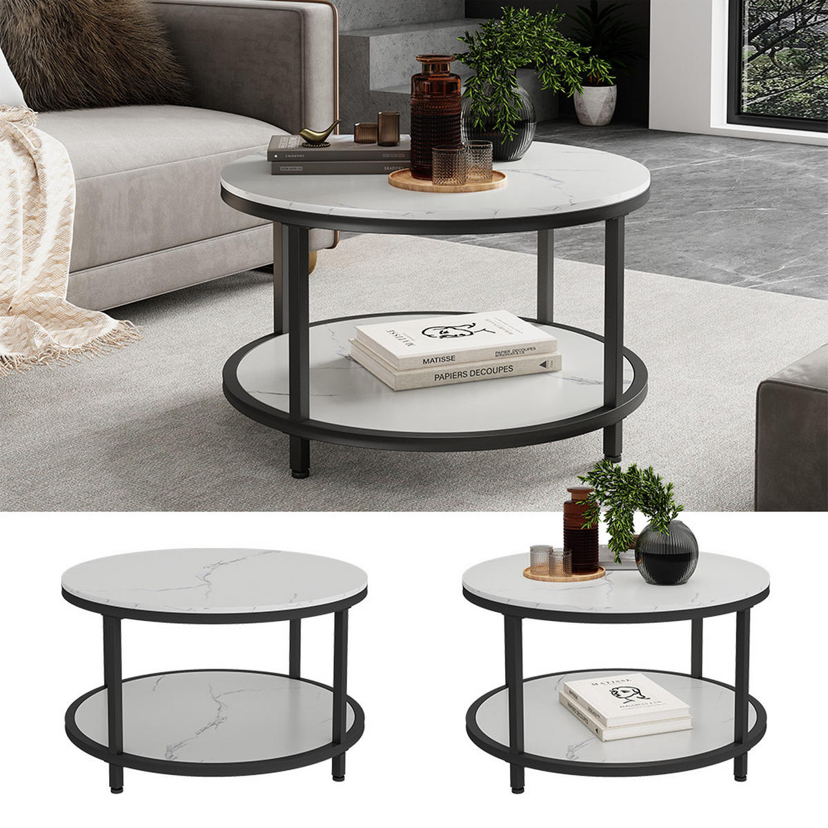 COUCHTISCH Ontario Marmor Weiß 80 x 80 cm Rund - Weiß, Holzwerkstoff (80/80/46cm) - Vicco