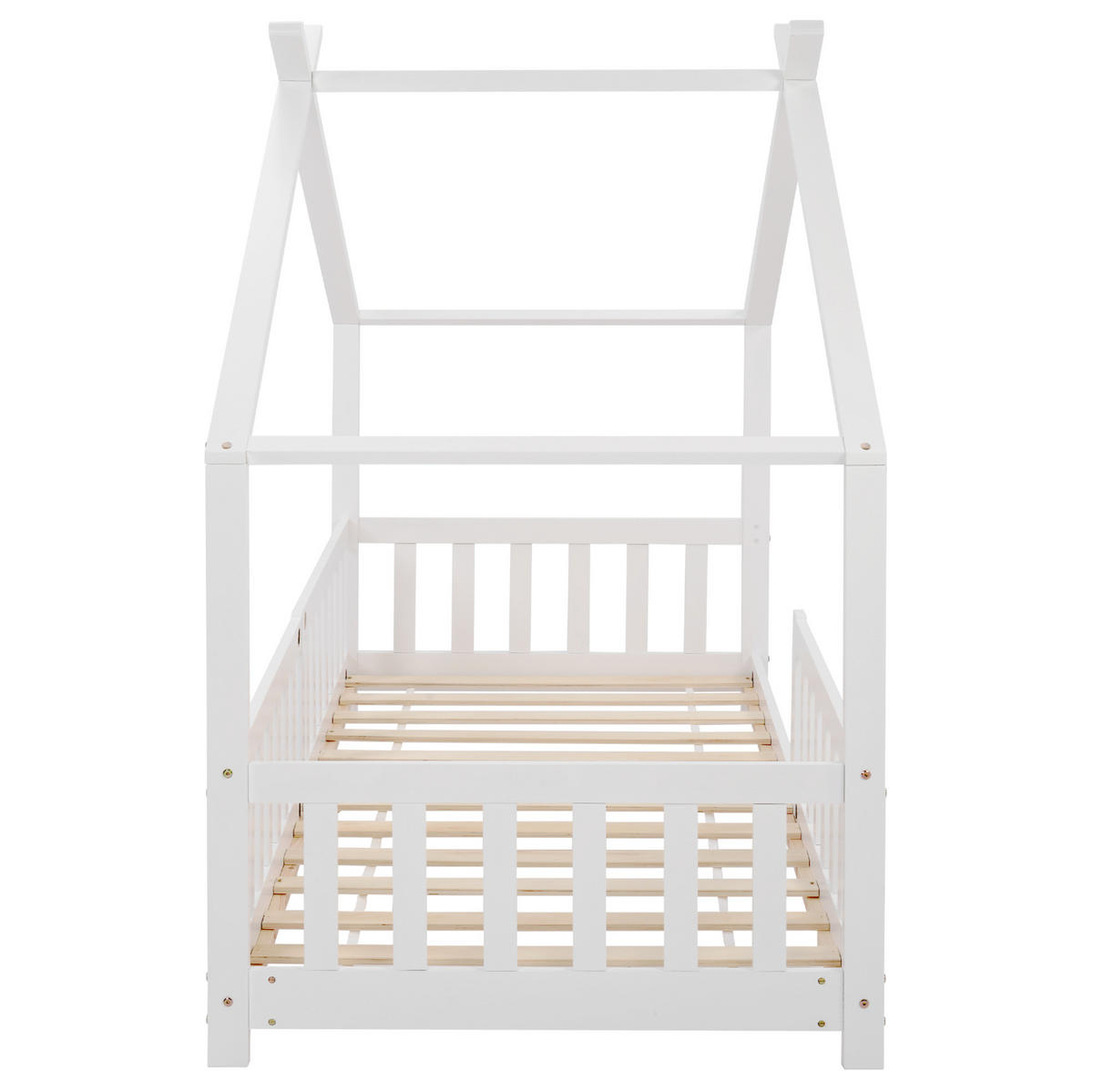 HAUSBETT Kinderbett 90/200 cm, Weiß mit Rausfallschutz und Stauraum - Weiß, Holz (90/200cm) - MIVRAY