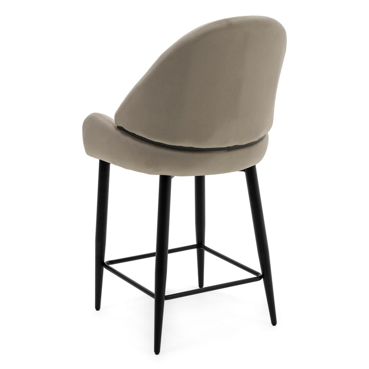 BARHOCKER BERGAMO gepolsterter mit Steppung - dunkelbeige - Samt Velour - Beige/Schwarz, Textil/Metall (56/106/61cm) - NEW HOME