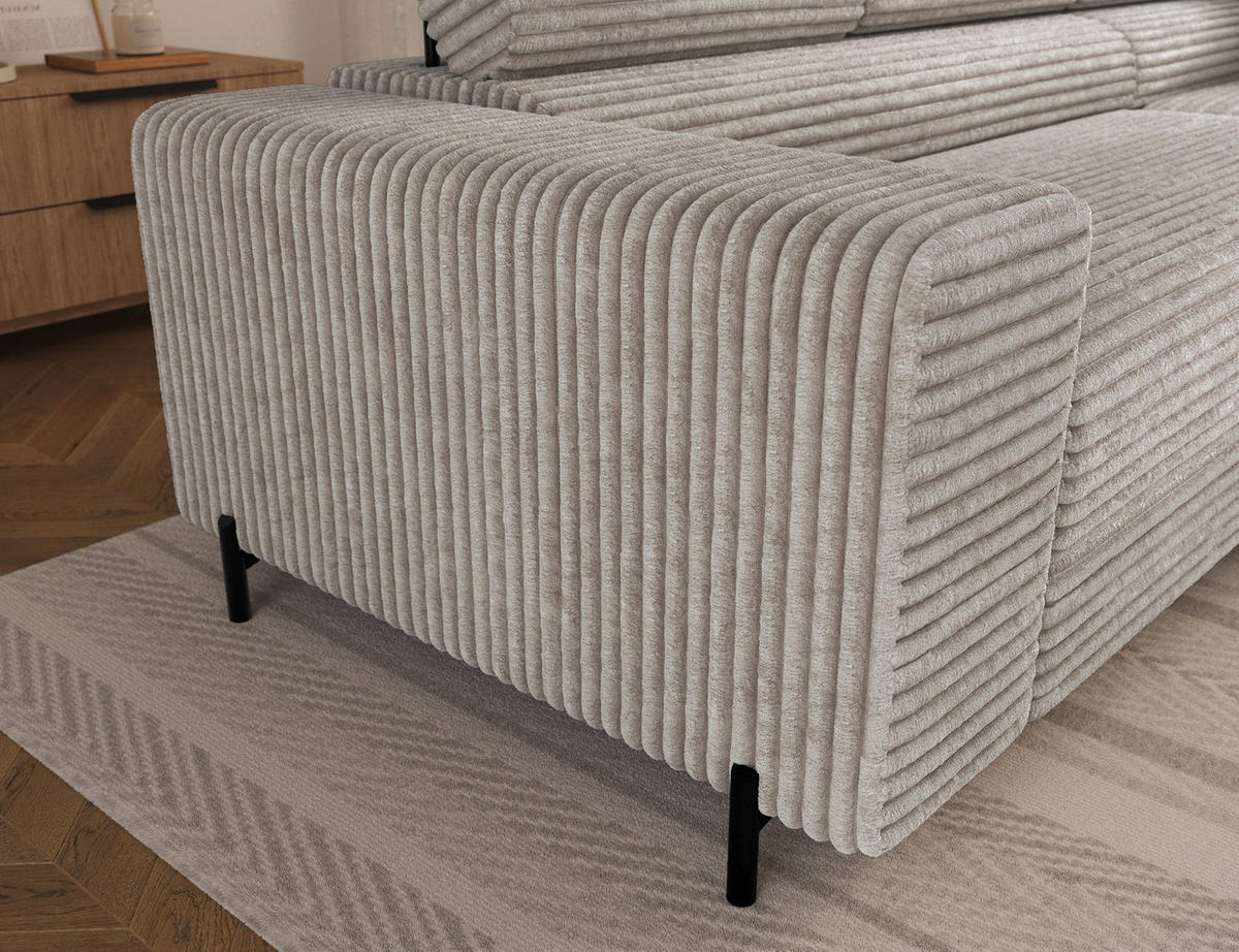 ECKSOFA COLESIO L-Form, Schlaffunktion, Bettkasten, verstellbare Kopfstützen, Wellenfederung, Metallfüße, breiter Cordstoff - Schwarz/Weiß, Kunststoff/Metall (204/269cm) - Wohnideebilder