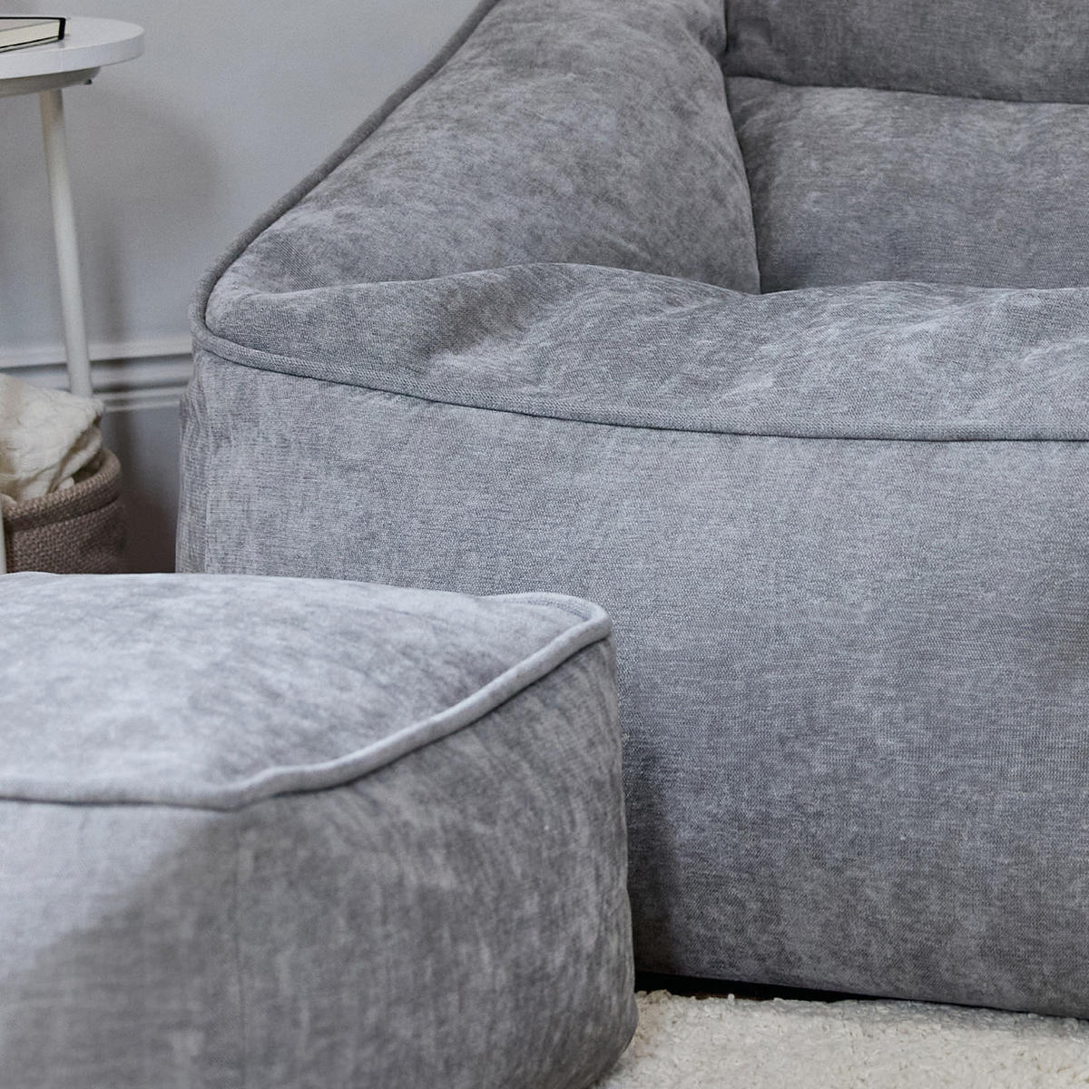 SITZSACK Sessel Chenille Natalia mit Hocker - Grau, Kunststoff/Textil (100/80/88cm) - icon
