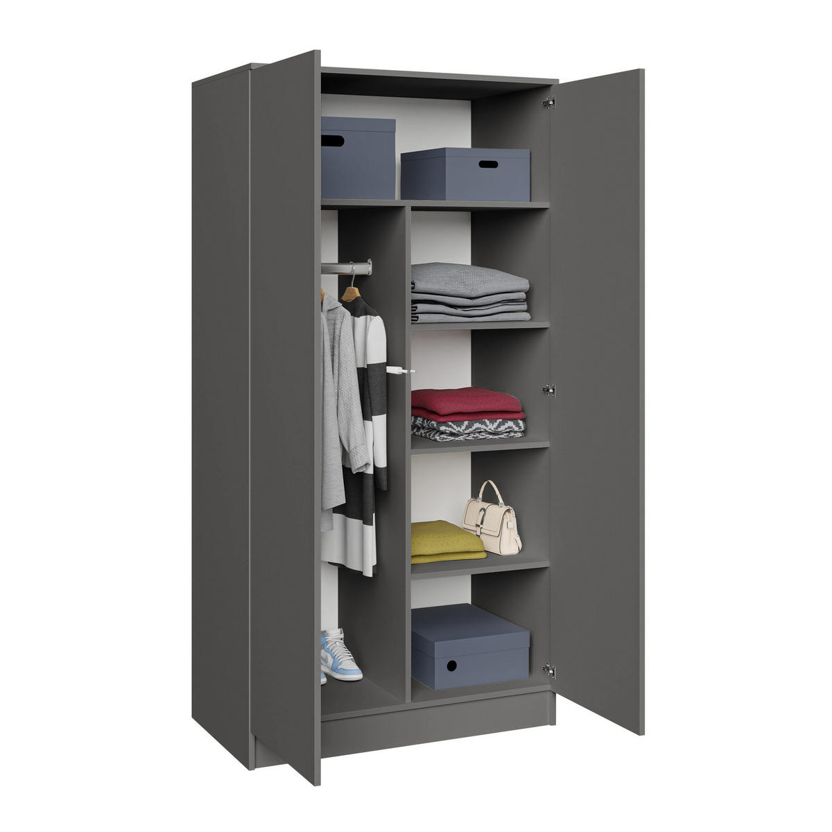 DREHTÜRENSCHRANK Look mit 2 Türen, 90 cm, graphitfarben - Graphitfarben, Holzwerkstoff (90/180/50cm) - Beautysofa