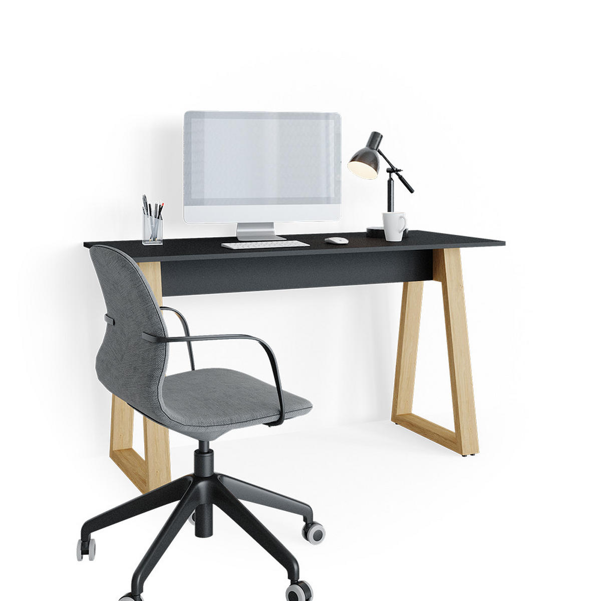 SCHREIBTISCH Nautica Anthrazit 138 x 60 cm - Anthrazit/Buchefarben, Holzwerkstoff (60/138/77cm) - Vicco