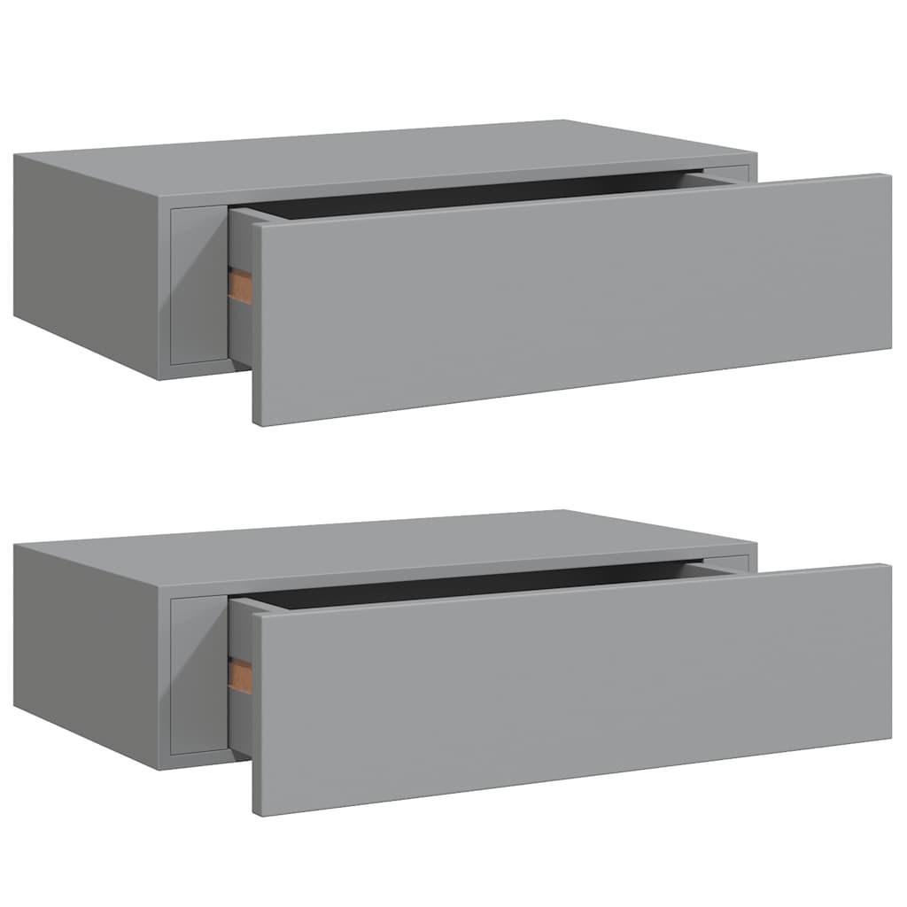 WANDREGALE mit Schubladen 2 Stk. Grau 40x23,5x10 cm - Grau, Holzwerkstoff (40/10/23.5cm) - furnicato