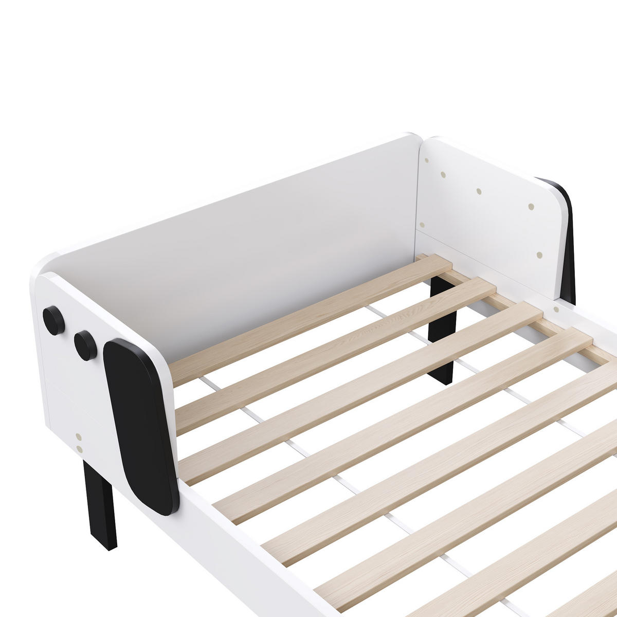 KINDERBETT 90×200 cm Hundemotiv – Weiß, Modernes Kinderbett mit Kopfteil & Seitenschutz - Weiß, Holz