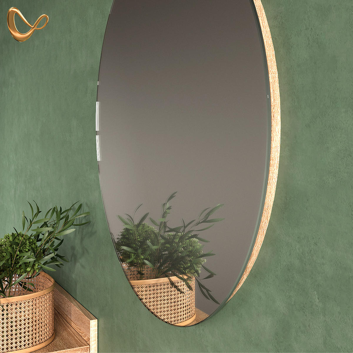 BADEZIMMERSPIEGEL Marano Sonoma/Weiß 60 x 60 cm Rund - Weiß/Sonoma Eiche, Glas (60/60/2.1cm) - Livinity®