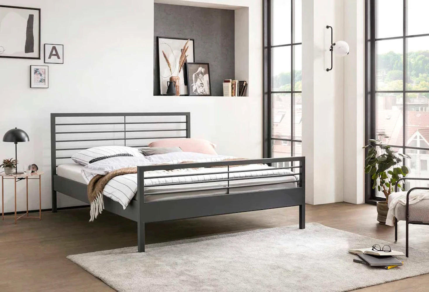 METALLBETT New York / 180 x 220 cm / schwarz - Schwarz, Metall (180/220cm) - BED BOX