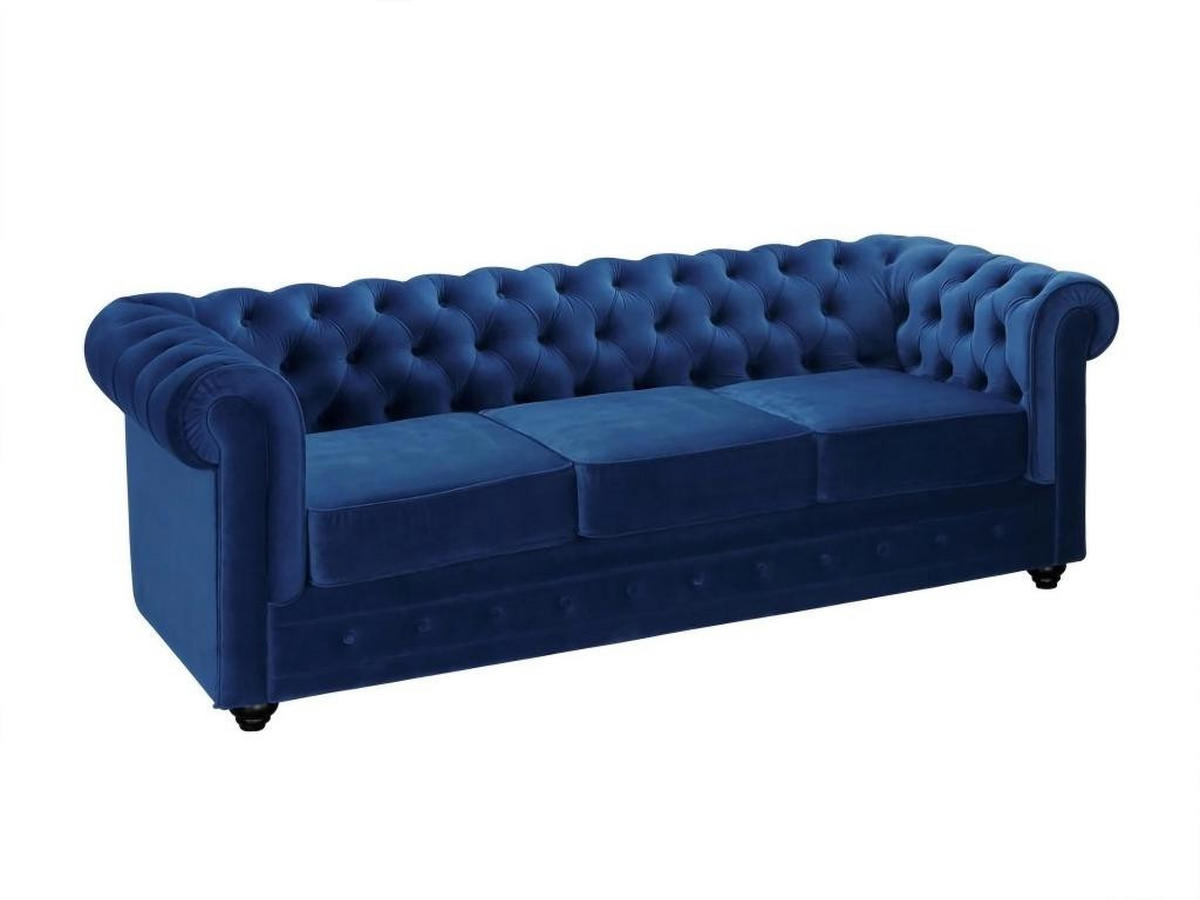 SOFA 3-Sitzer - Samt - Dunkelblau - CHESTERFIELD - Blau, Textil (88/72/205cm) - Vente-Unique