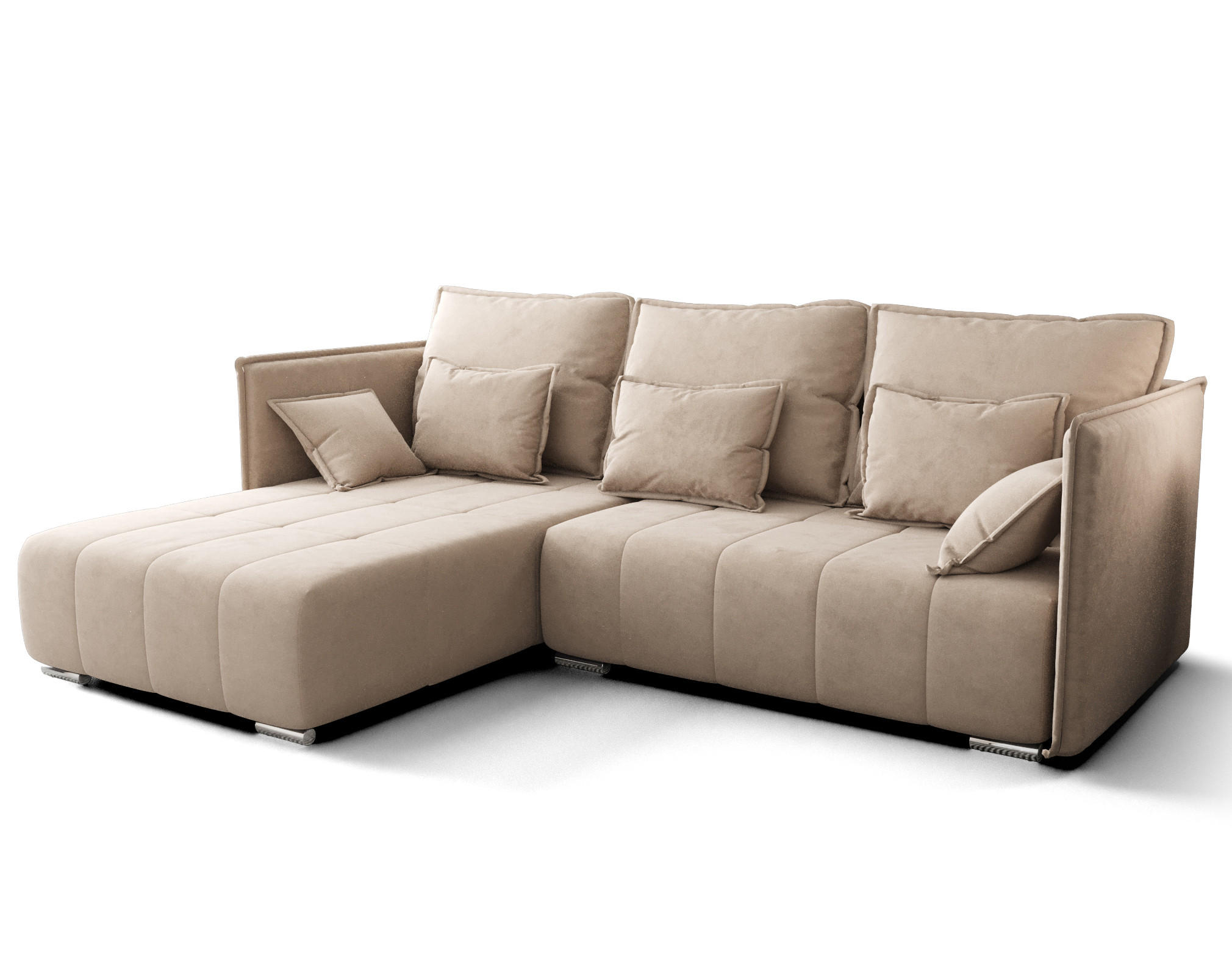ECKSOFA L Form Florinna Beige 245/182/87 cm mit Schlaffunktion - Chromfarben/Beige, Textil/Metall (245/182cm) - AX Living