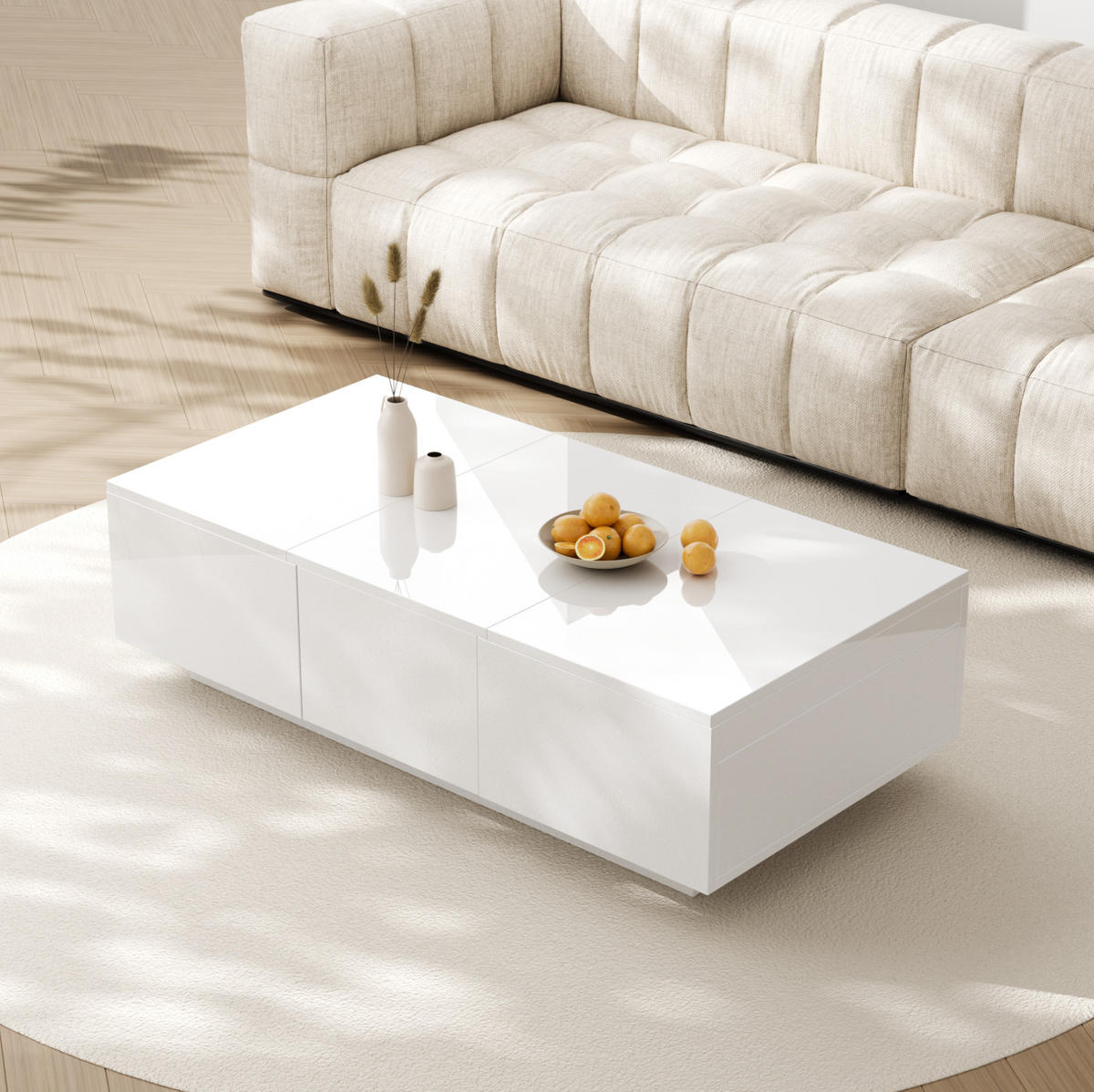 COUCHTISCH aus Spanplatte 100x50x31 cm in Weiß mit Push-Pull-Schubladen - Weiß, Holzwerkstoff (100/50/31cm) - Modfu
