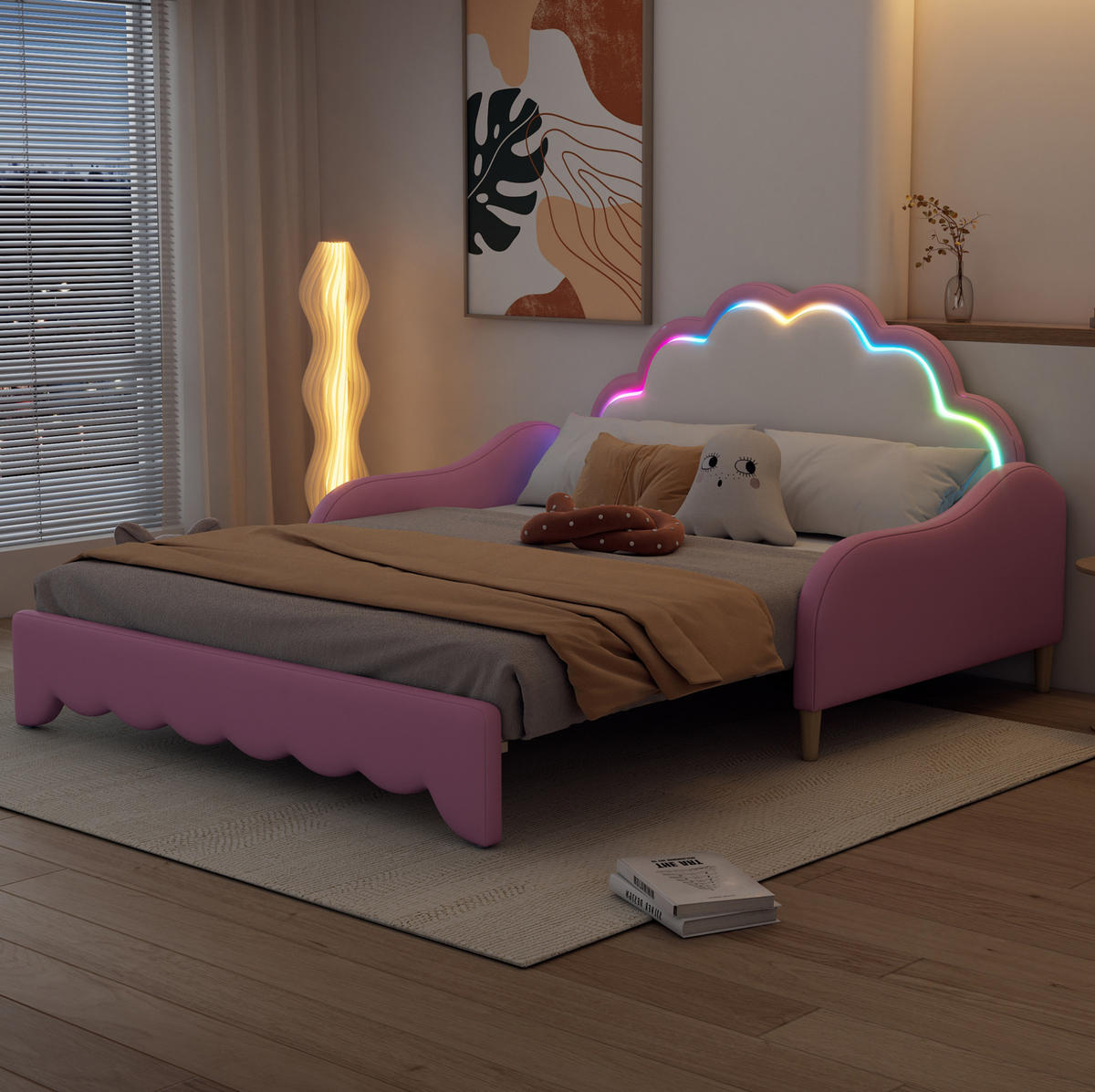 POLSTERBETT 140/200 cm Rosa mit umwandelbarem Design und LED-Beleuchtung - Rosa, Kunststoff (140/200cm) - OKWISH