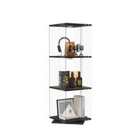 DREHVITRINE 360° mit RGB LED, 3 Ebenen, Glasvitrine schwarz für Deko - Schwarz, Glas (38/121/38cm) - SHOPENTRA