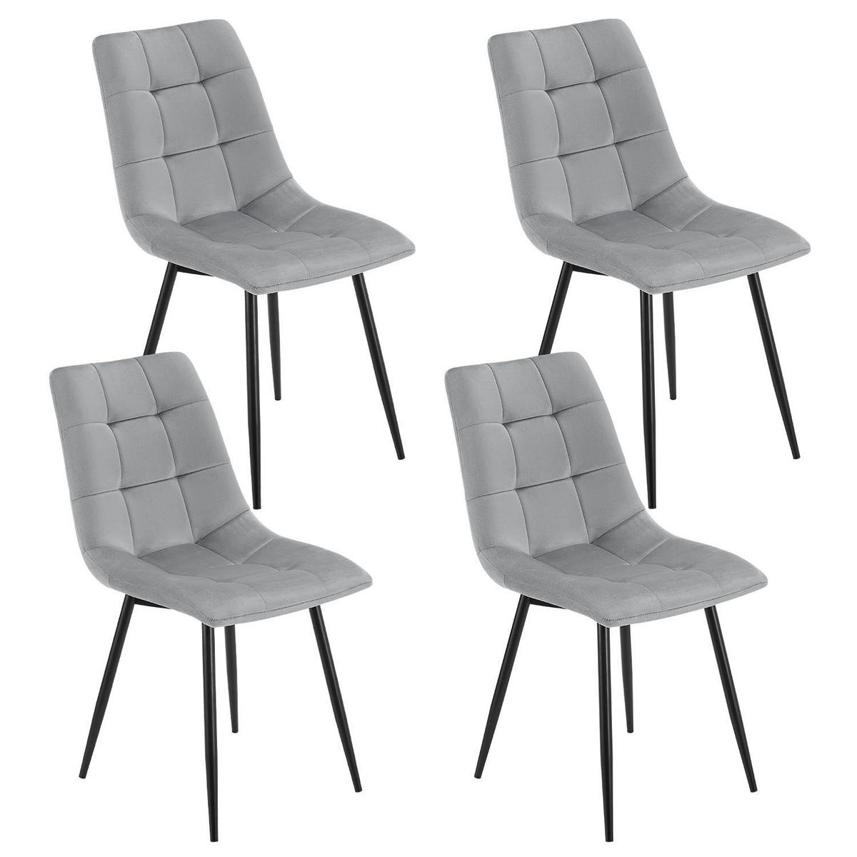 ESSZIMMERSTUHL Blanca Samt hellgrau (4er-Set) - Hellgrau, Textil (46/90/61cm) - Juskys