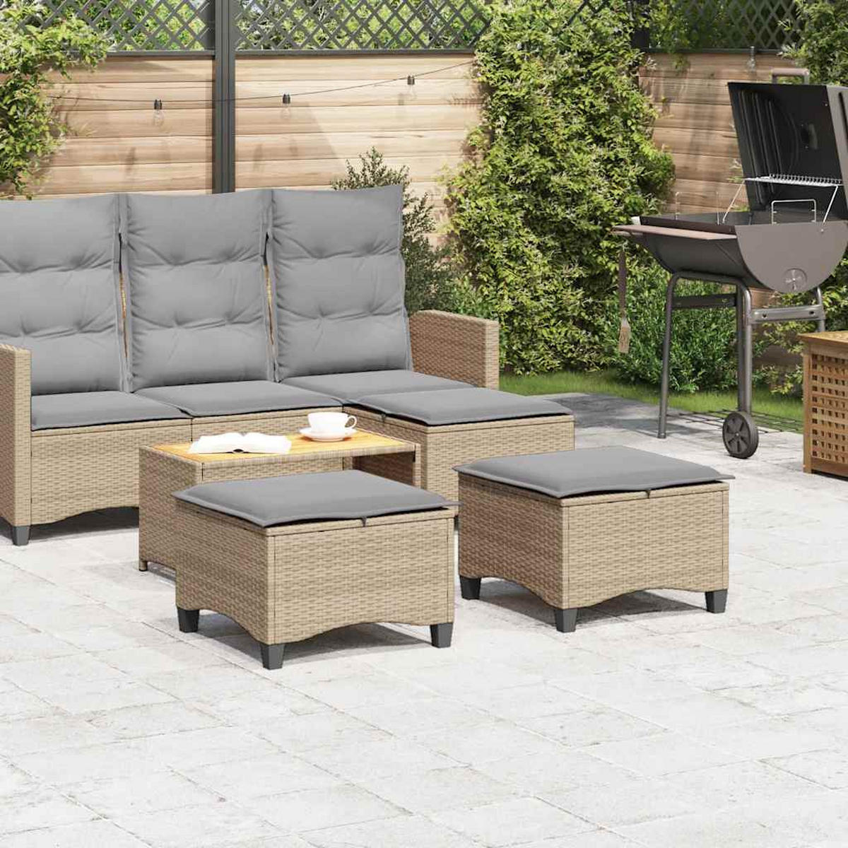 GARTENHOCKER Mit Kissen 2 Stk. Beige 55/55/36 Cm Poly Rattan - Beige, Kunststoff (55/36/55cm) - vidaXL