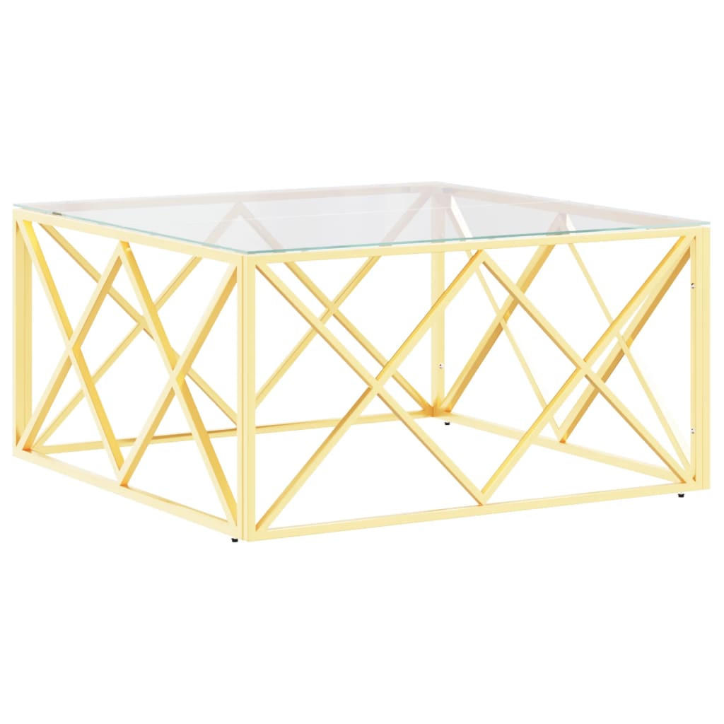 COUCHTISCH 80x80x40 cm Edelstahl und Glas - Goldfarben, Metall (80/80/40cm) - furnicato