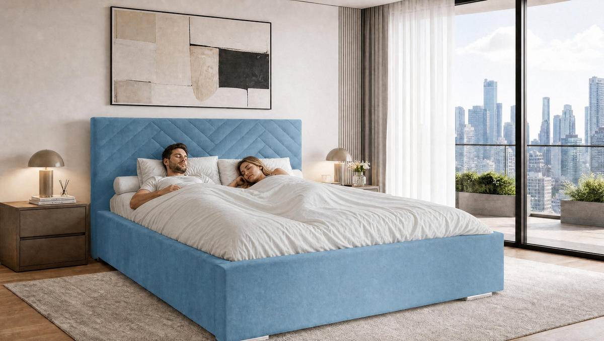 POLSTERBETT 120x200 cm AURA, Doppelbett mit Bettkasten und Lattenrost aus Holz, Velourstoff: Hellblau - Hellblau, Holz/Kunststoff (120/200cm) - Marpur