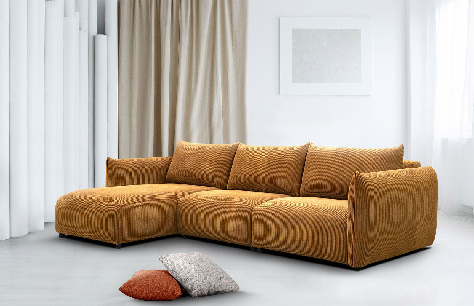 ECKSOFA TAUER 5-Sitzer, honig - Schwarz/Honig, Holzwerkstoff/Kunststoff (173/294cm) - Courtois Laville