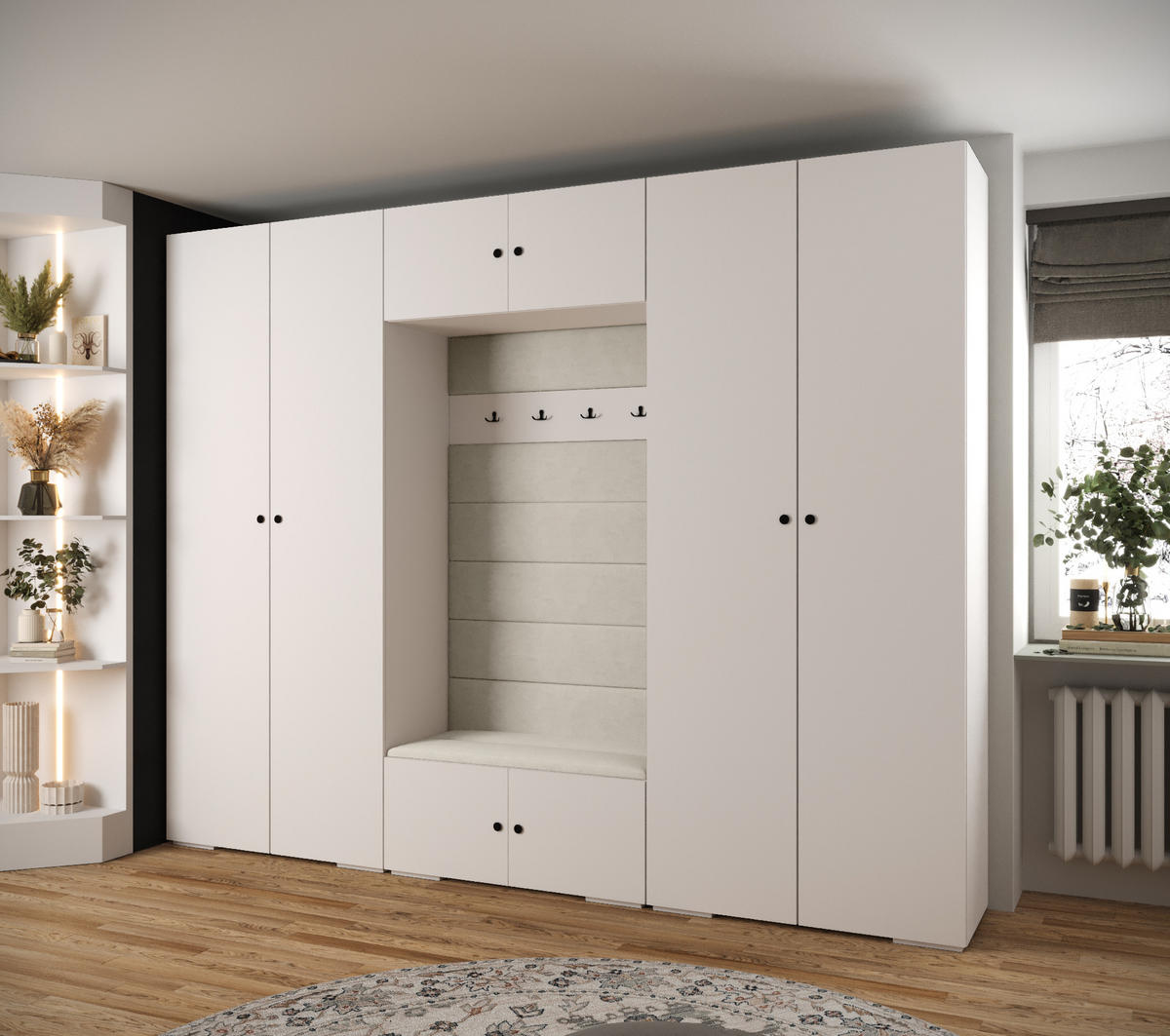GARDEROBEN-SET 236,7/300/47 - Schwarz/Weiß, Holz/Kunststoff (300/236.7/47cm) - Abiks Möbel