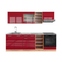 KÜCHENZEILE R-Line Rot Hochglanz/Goldkraft Eiche 240 cm AP Marmor - Bordeaux/Eiche Wotan, Holzwerkstoff (240/81.6/60cm) - Vicco