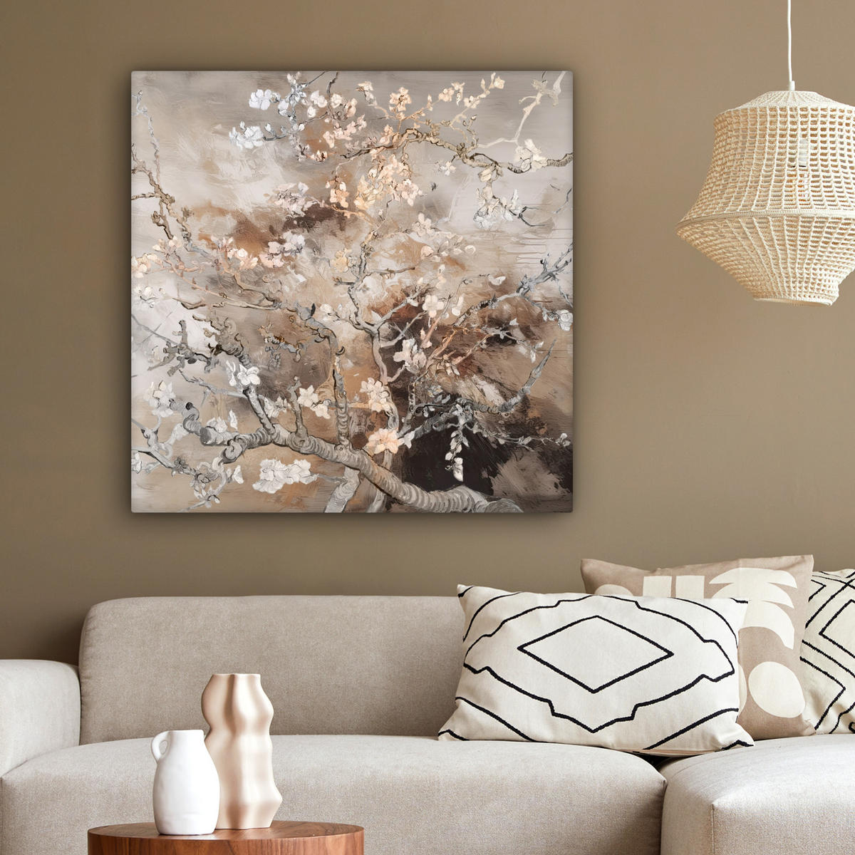 LEINWANDBILD Mandelblüte - Kunst - Van Gogh - Beige - Abstrakt 90x90 cm - Braun, Textil (90/90cm) - MuchoWow