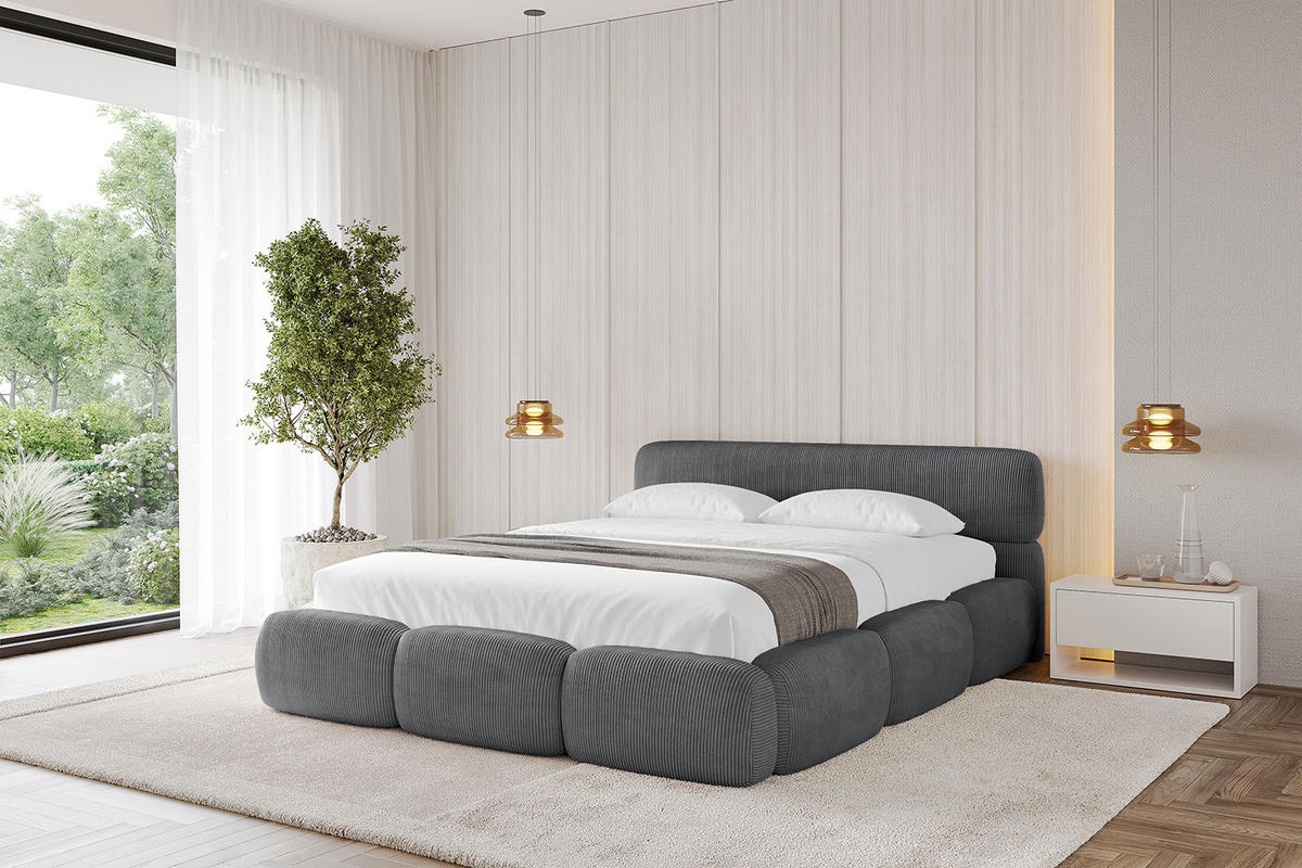 POLSTERBETT mit Bettkasten und Lattenrost, Bett mit Matratze H3/H4 - ELVA-v1 120x200 Dunkelgrau - Dunkelgrau, Holzwerkstoff/Textil (120/200cm) - ALTDECOR