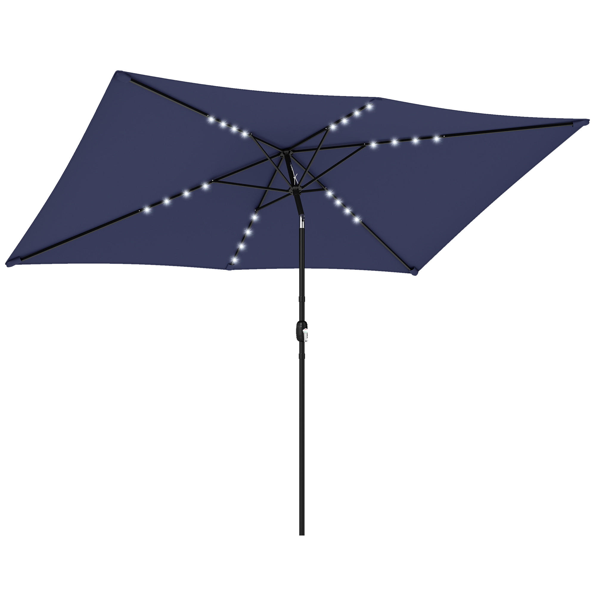 SONNENSCHIRM DE-05639 LED Solar, knickbar mit Kurbel Marineblau - Blau, Metall (198/289cm) - ComfortXL