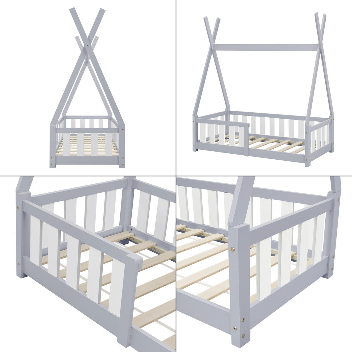 KINDERBETT Helsingborg - Hellgrau, Holz (70/140cm) - [en.casa]