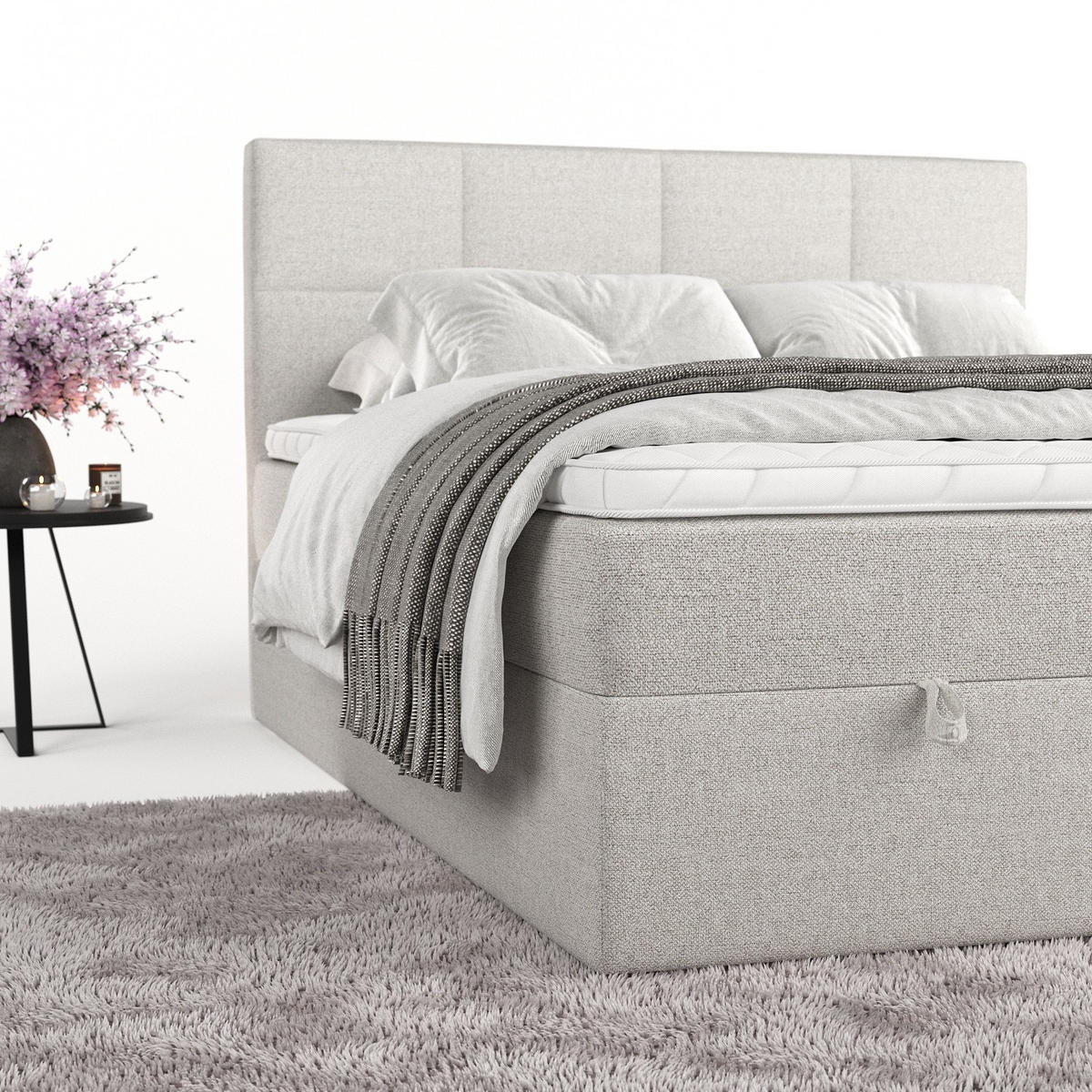 BOXBETT Velto 180/200 cm Hellbeige im Riva Stoff - Sandfarben/Schwarz, Holz/Holzwerkstoff (180/200cm) - AltaBeds