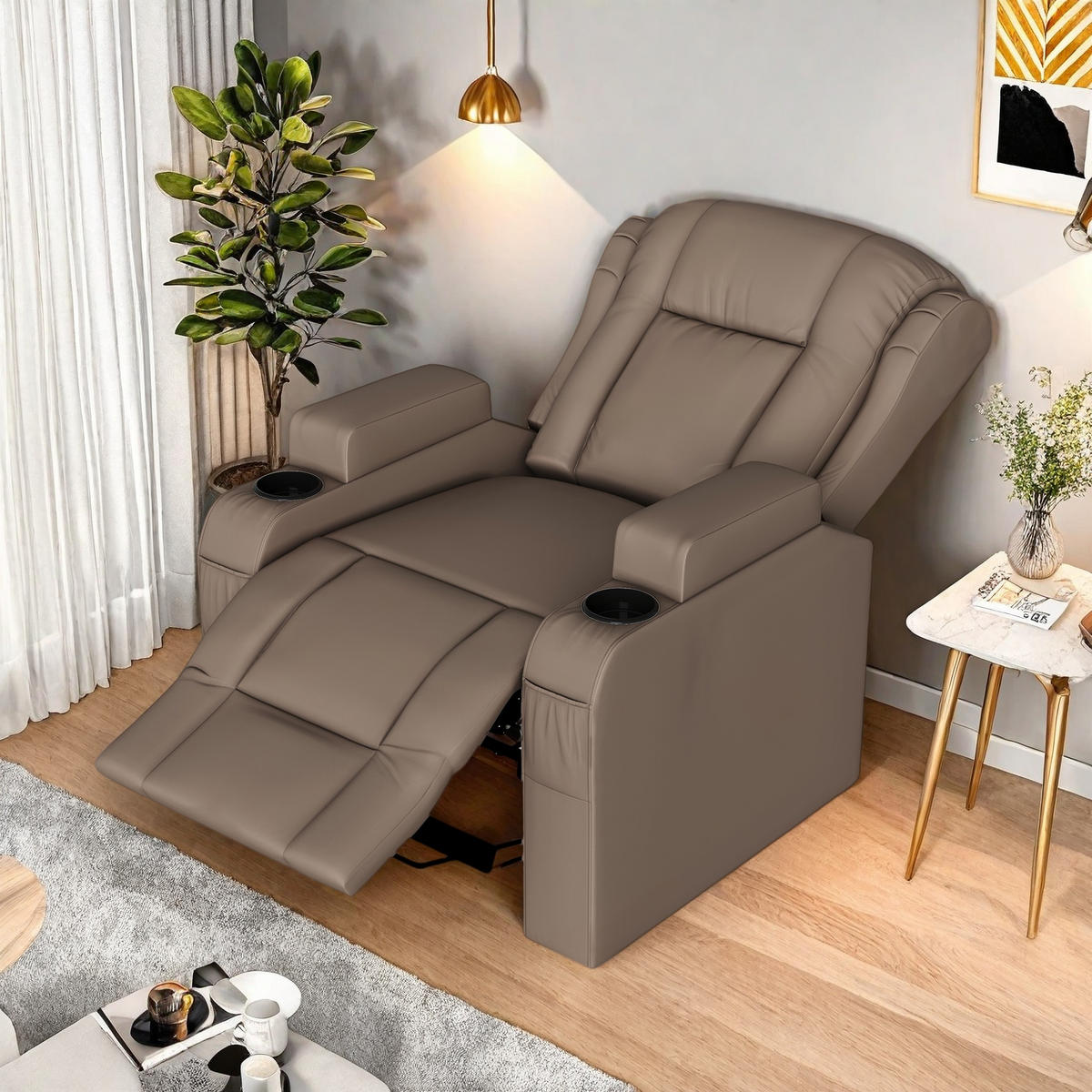 MASSAGESSESSEL elektrisch MIT GETRÄNKEHALTER - Braun, Metall (102/105/93cm) - SHOPENTRA