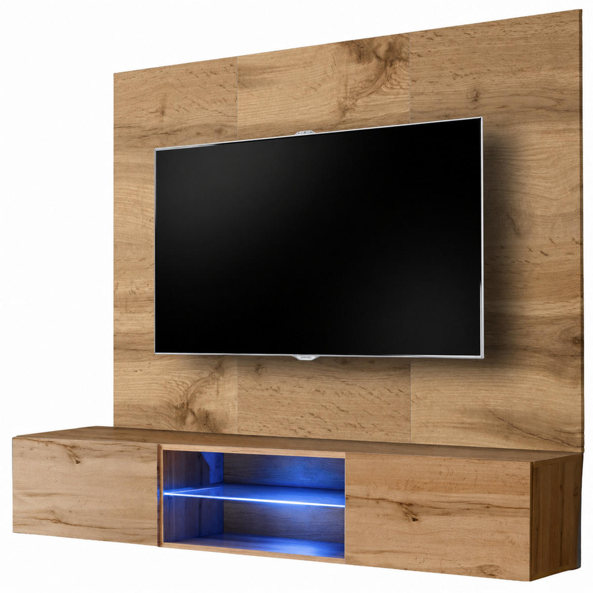 TV-LOWBOARD Eiche Wotan 180 cm hängend, Set inklusive LED-Beleuchtung und Akustikpaneel - Eiche Wotan, Glas/Holzwerkstoff (180/148/40cm) - Inn.Furn