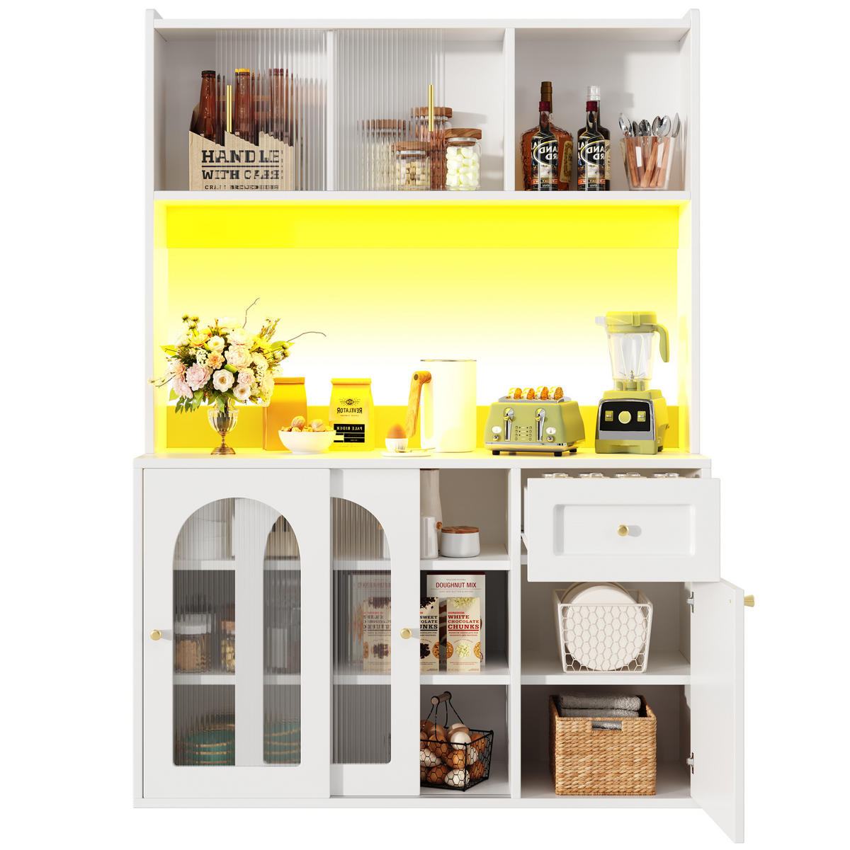BUFFET 120/35/167 cm aus MDF und Holzwerkstoff mit LED-Beleuchtung Weiß - Weiß, Holzwerkstoff (120/167/35cm) - Modenvie