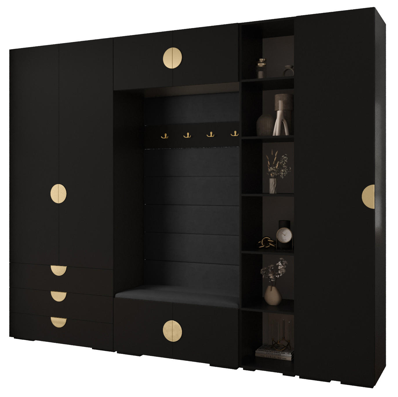 GARDEROBEN-SET 236,7/290/47 - Goldfarben/Schwarz, Holz/Kunststoff (290/236.7/47cm) - Abiks Möbel
