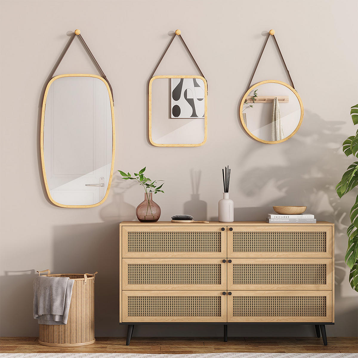 KOUPELNOVÉ ZRCADLO Mirno Bambus - zelená barva, kompozitní dřevo (38/1.5/38cm) - Vicco