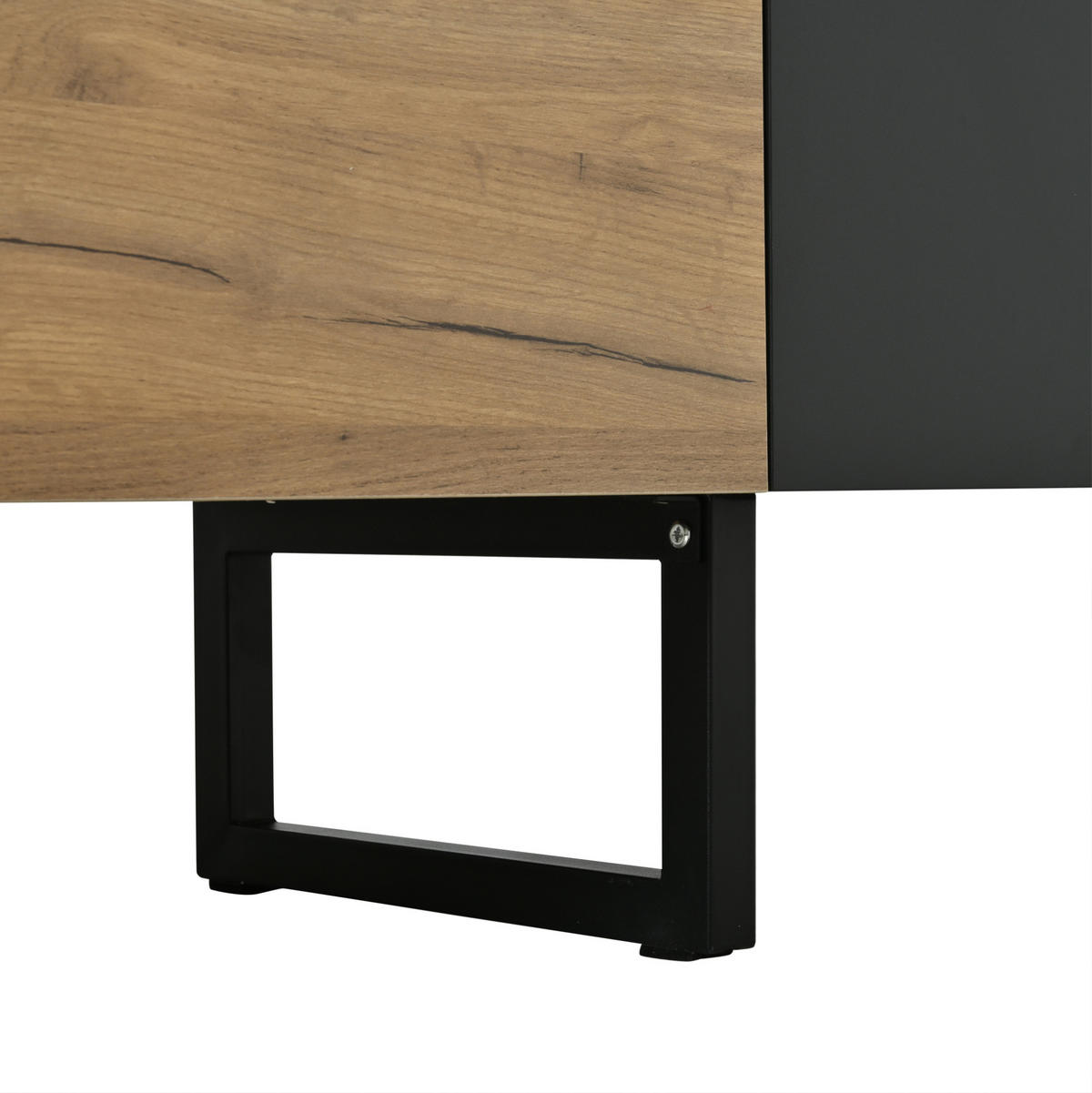 TV STOLEK přírodní barva se 2 skříňkami a otevřenými policemi, pro TV do 75", 180 × 40 × 55 cm - přírodní/černá, kov/kompozitní dřevo (180/55/40cm) - STILVORA