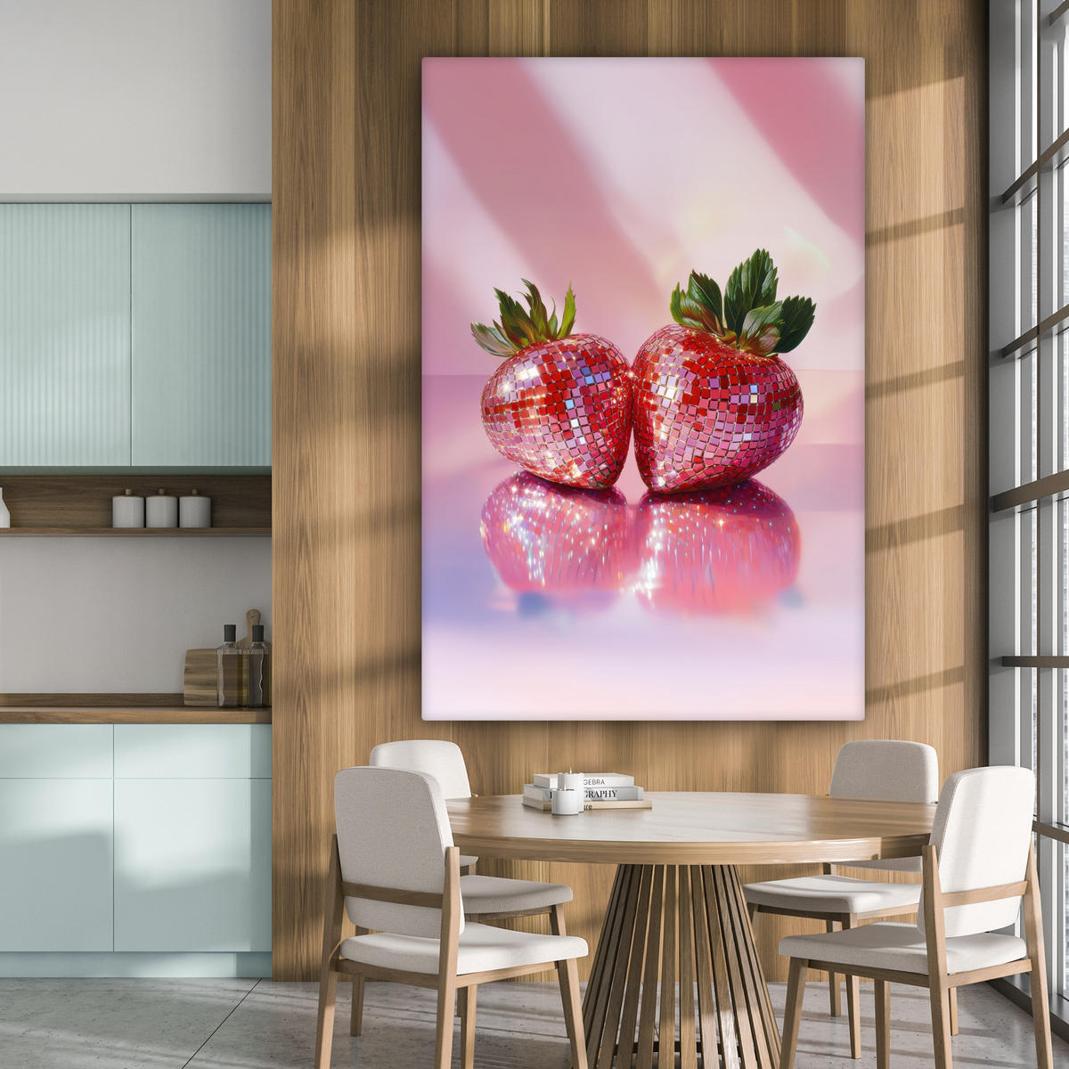 LEINWANDBILD Disco - Obst - Glitzer - Erdbeere 90x140 cm - Pink, Textil (90/140cm) - MuchoWow