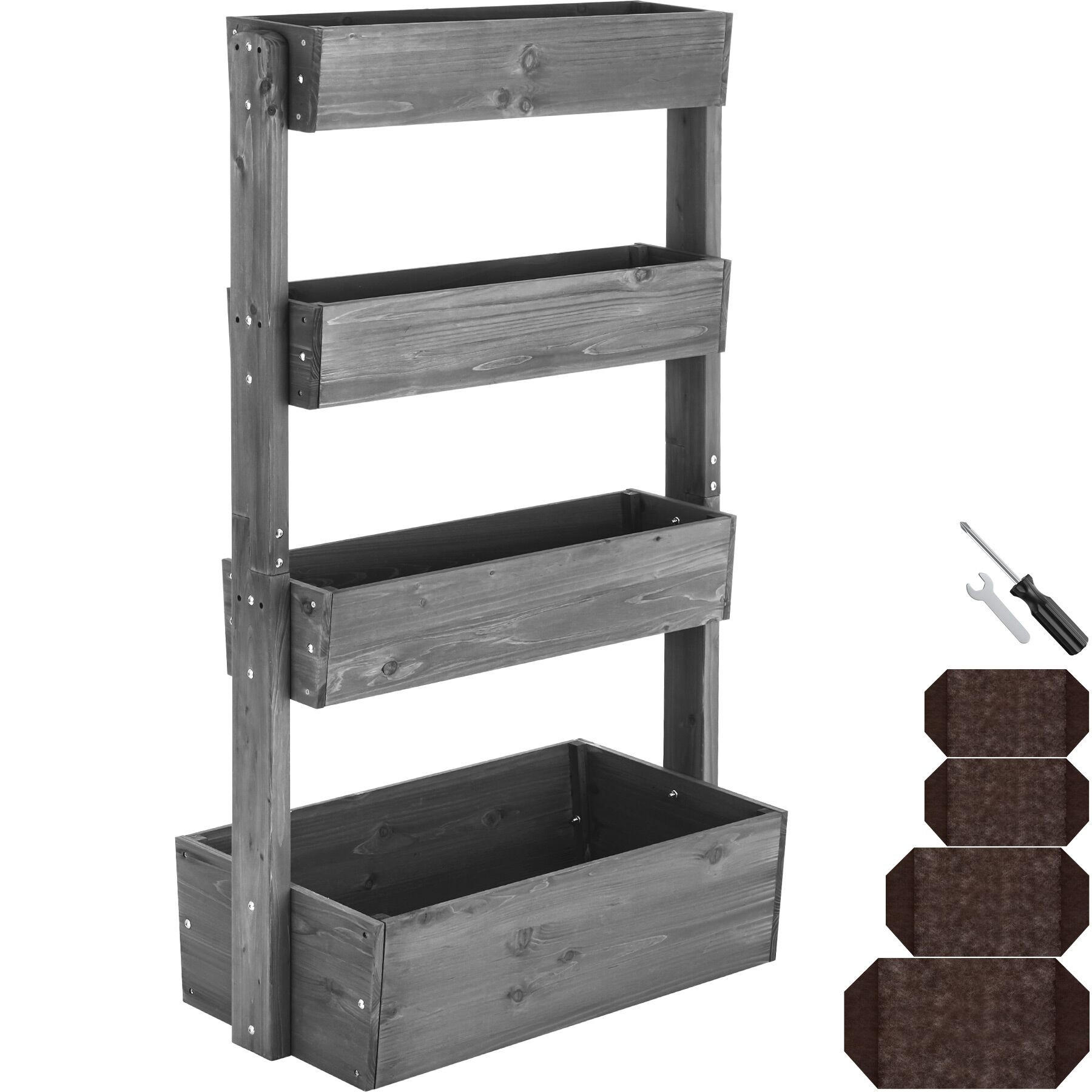 VERTIKALBEET Flora,inklusive Pflanzvlies, 85 x 45 x 140 cm,grau - Grau, Holz (85/140/45cm) - tectake