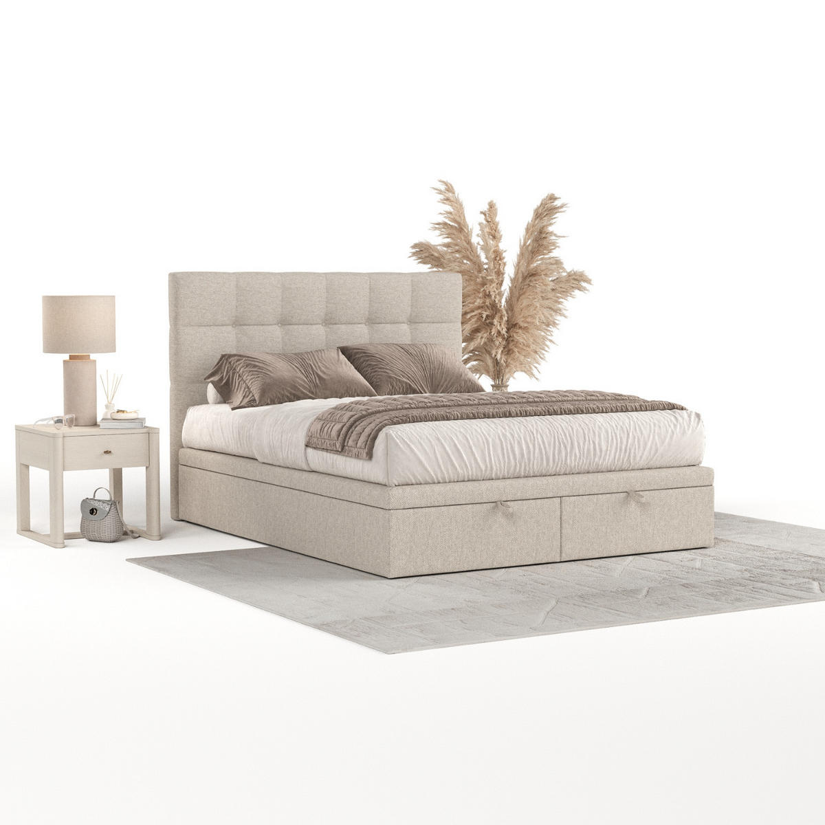 POLSTERBETT Guam mit Stauraum 120/200 cm Hellbeige im Megan Stoff - Beige/Schwarz, Holz/Holzwerkstoff (120/200cm) - AltaBeds