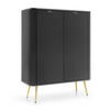 HIGHBOARD Salvia 2T Schwarz, Gold 103/129/39 cm – mit geriffelten Fronten und hohen Beinen - Goldfarben/Schwarz, Holzwerkstoff/Metall (103/129/39cm) - AX Living