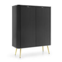 HIGHBOARD Salvia 2T Schwarz, Gold 103/129/39 cm – mit geriffelten Fronten und hohen Beinen - Goldfarben/Schwarz, Holzwerkstoff/Metall (103/129/39cm) - AX Living