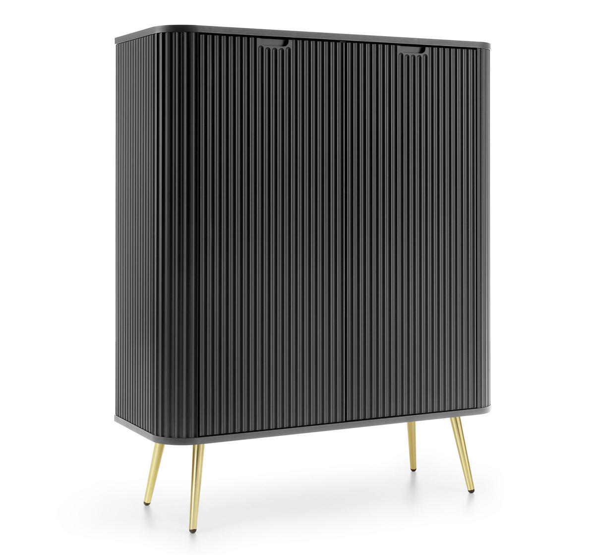 HIGHBOARD Salvia 2T Schwarz, Gold 103/129/39 cm – mit geriffelten Fronten und hohen Beinen - Goldfarben/Schwarz, Holzwerkstoff/Metall (103/129/39cm) - AX Living