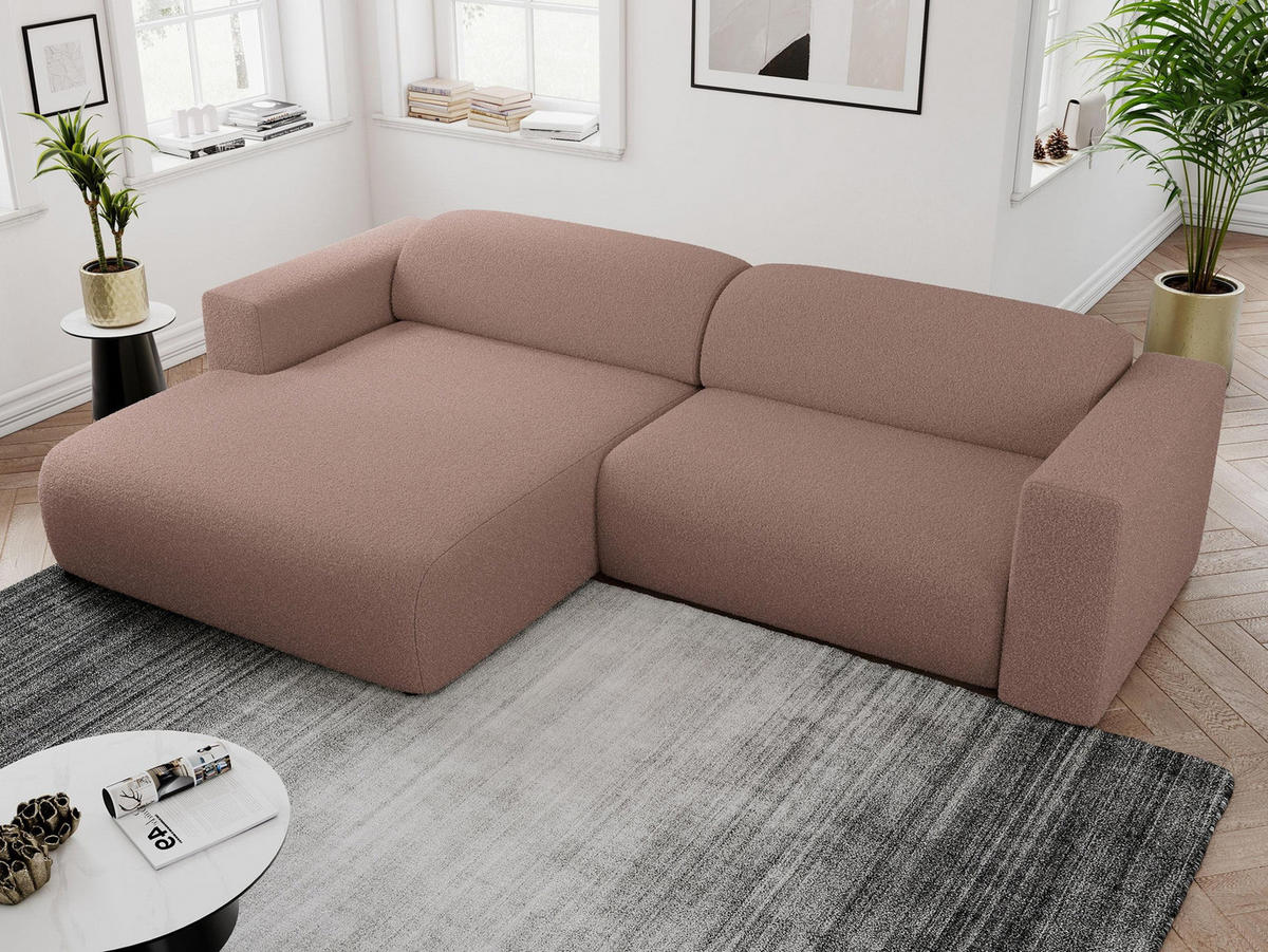 ECKSOFA PASADENA Rosa Bouclé - Links Seite - Schwarz/Rosa, Kunststoff/Textil (288/180cm) - MKS