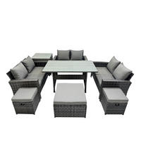 GARTENMÖBELSET mit Zweisitzer,3 Hockern,Esstisch,Beistelltisch Polyrattan Dunkelgrau 9-Sitzer - Dunkelgrau/Grau, Glas/Kunststoff - Fimous