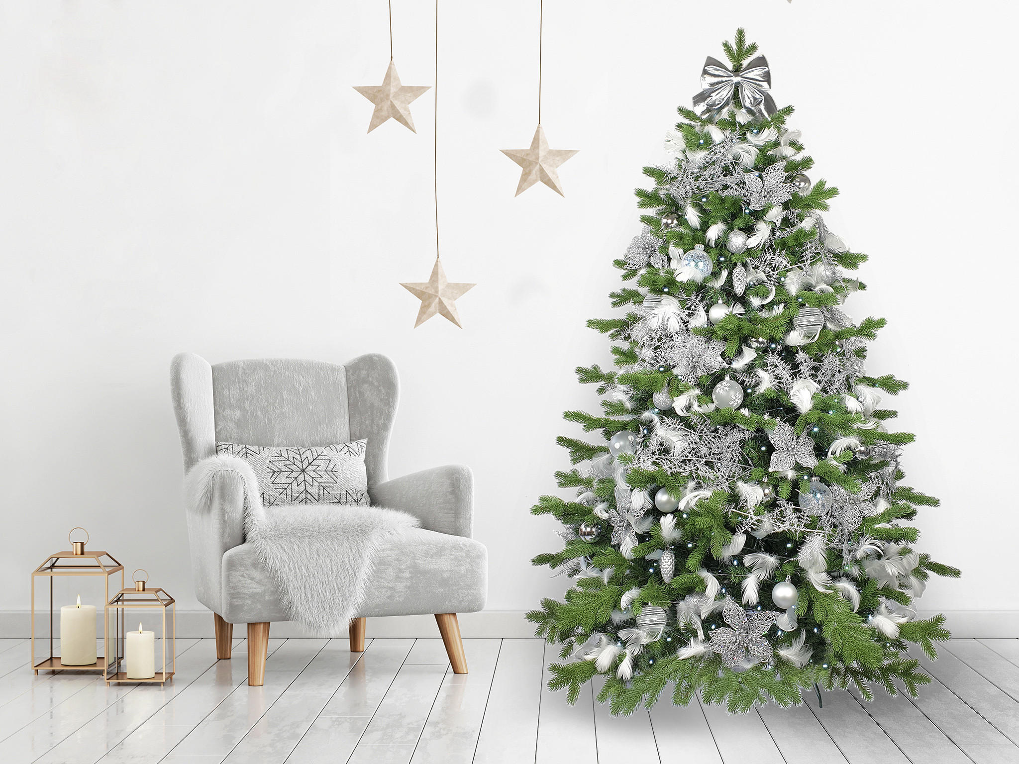 LAALU CHRISTBAUMKUGEL-SET 132 Stück in Luxusbox KING OF WINTER für Weihnachtsbäume 240-270 cm - Silberfarben/Weiß, Kunststoff/Textil (55/50/75cm) - LAALU