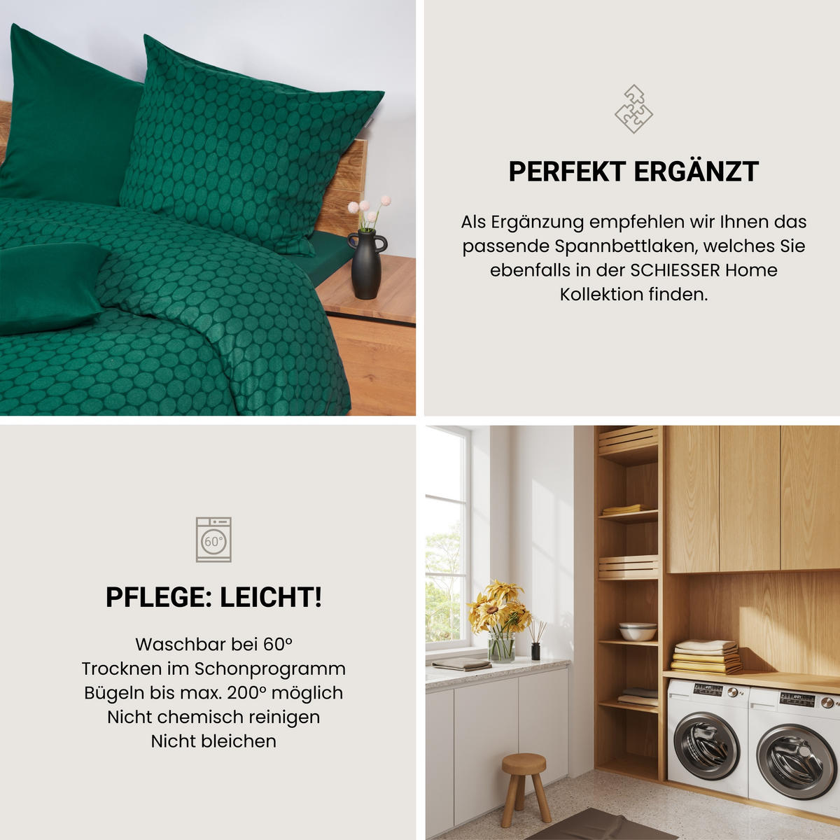 BETTWÄSCHESET Drops - Feinbiber - 2-teilig - 135 x 200 cm - Smaragd - Smaragdgrün, Textil (135/200cm) - SCHIESSER