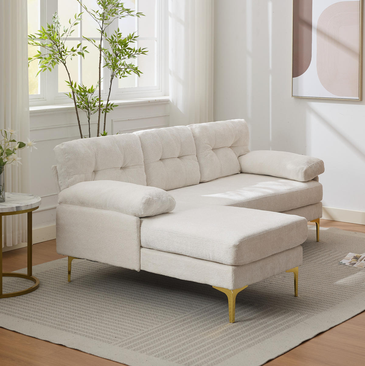 ECKSOFA 187,5/130/79 cm beige aus Holz mit wechselbarer Liegeseite - Beige, Holz (130/187.5cm) - OKWISH