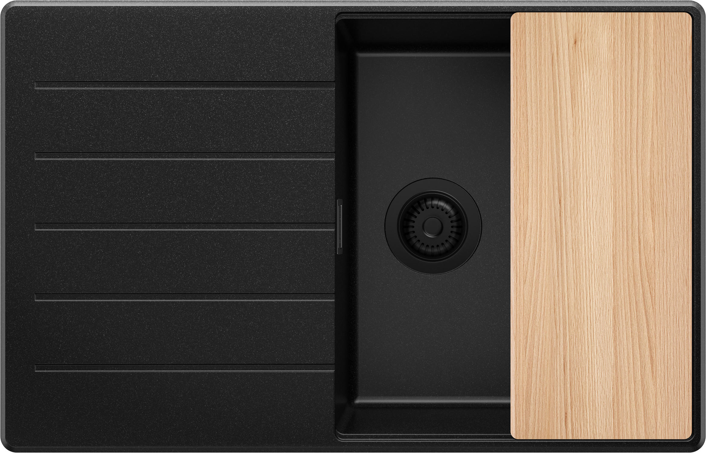 SPÜLBECKEN Kopenhagen, 2-er set Alles Schwarz 78/50 cm 1 Becken + Ablauf-Set + Schneidebrett ab 50er Unterschrank - Beige/Schwarz, Kunststoff (78/20/50cm) - Primagran