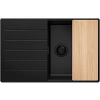 SPÜLBECKEN Kopenhagen, 2-er set Alles Schwarz 78/50 cm 1 Becken + Ablauf-Set + Schneidebrett ab 50er Unterschrank - Beige/Schwarz, Kunststoff (78/20/50cm) - Primagran